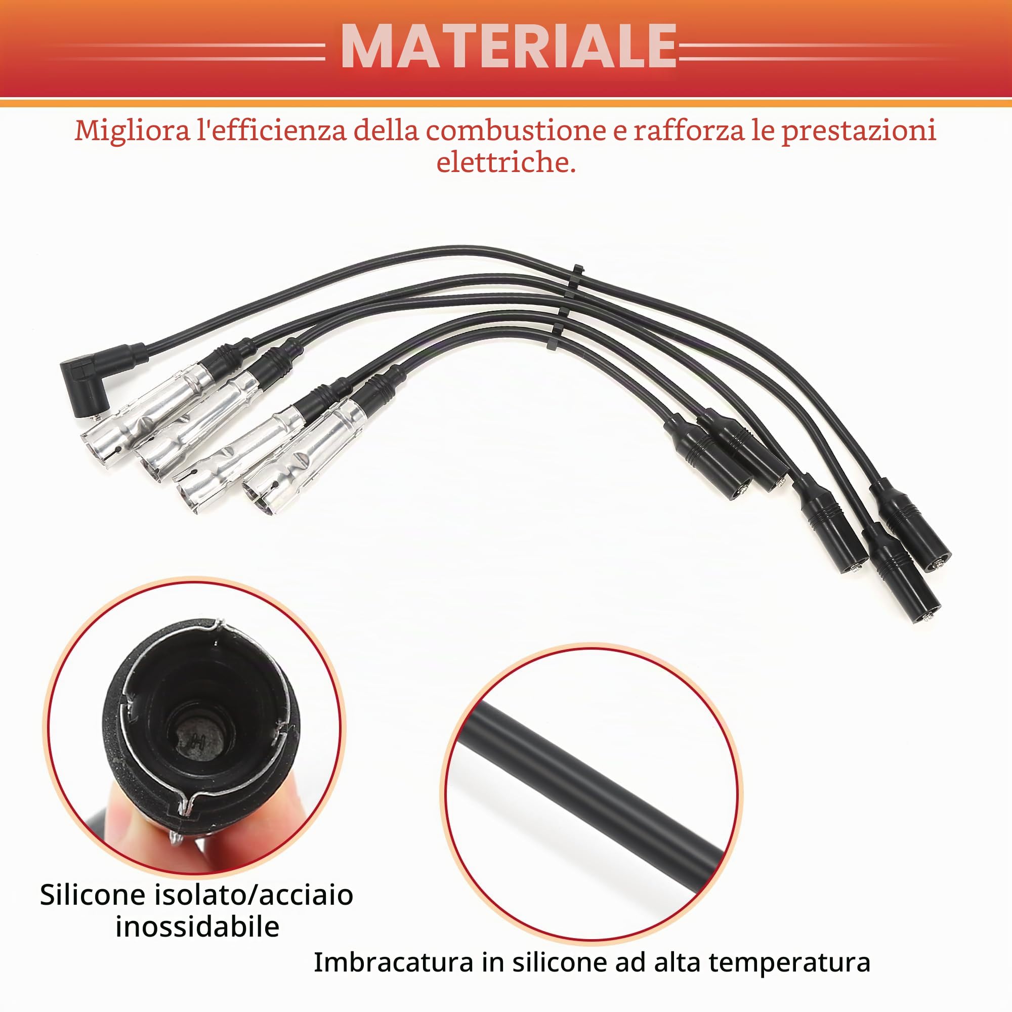 QUARKZMAN Bobina Candele Cavo Di Accensione Per VW Golf Confezione Da 5 | Colore: Nero, Materiale: Silicone, Nichel, Acciaio Inossidabile, OE: N10050205, Compatibile: Per VW Golf II, Per VW Lupo