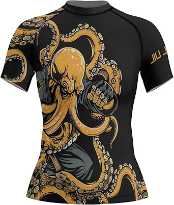 Octopus Compression Rash Guard Women Short Sleeve MMA BJJ Jiu Jitsu Grappling Training Top