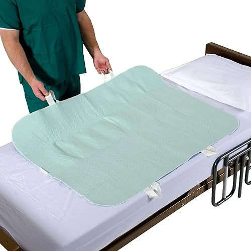 Miniatura 8 de Patient Aid Almohadilla de cama de 34 x 36 pulgadas con asas (paquete de 2)  Protector de cama para colchón de incontinencia  Correas para