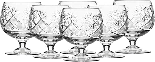 Juego de 6 cuchillos de coñac de brandy de cristal de corte europeo ruso, cristalería antigua vintage