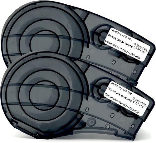 PIZAIE Etiquetas de tela de nailon compatibles con M21-750-499 de 34 pulgadas, cartucho negro sobre blanco para etiquetado de cables, 0.75 pulgadas