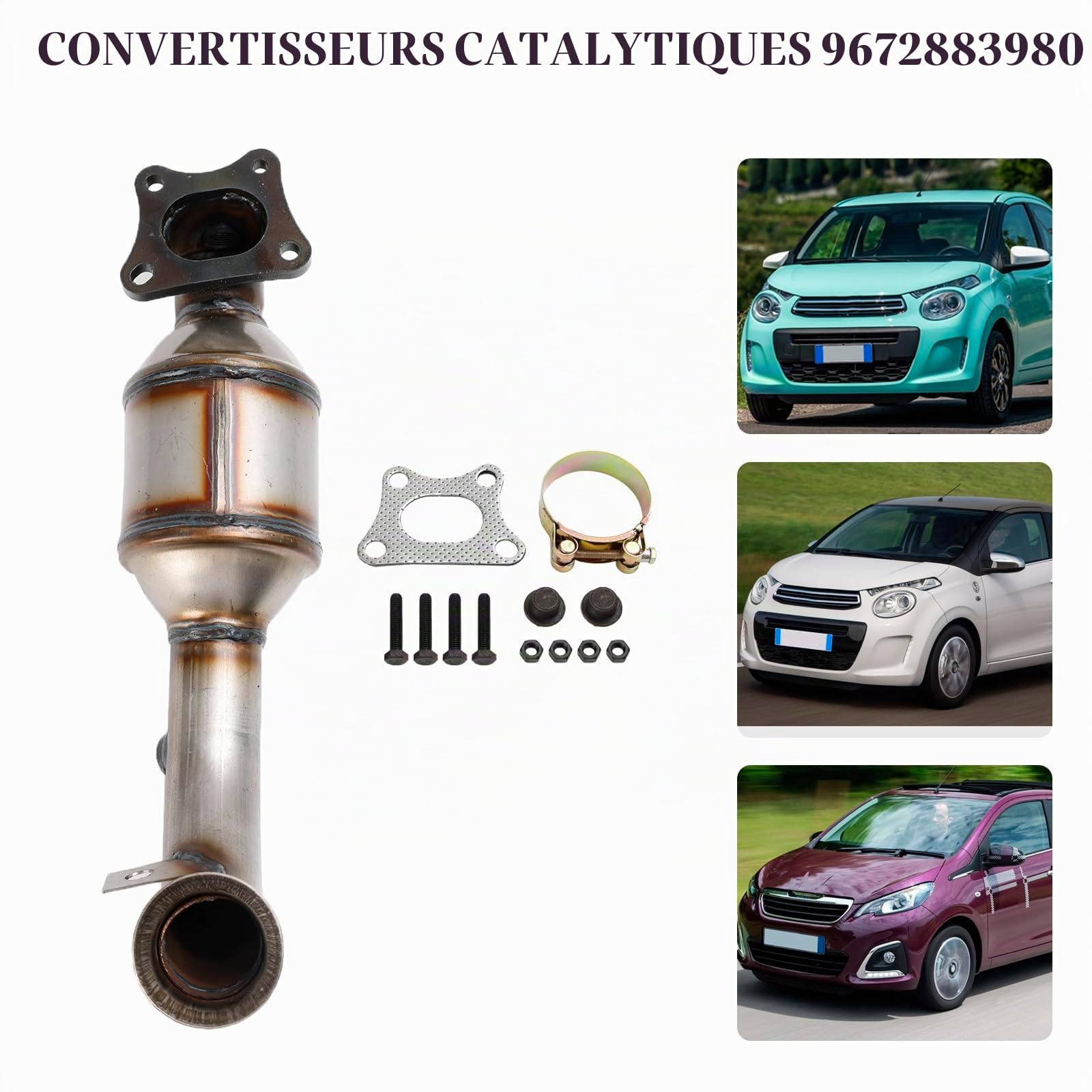 Convertisseur Catalytique 9822117480 pour Peugeot 108 208 301 308 II pour Citroën C1 C3 C4 DS3 1.2 VTi – Pièce de Remplacement, 48 États Légaux, Acier Inoxydable, avec Capteurs Oxygène