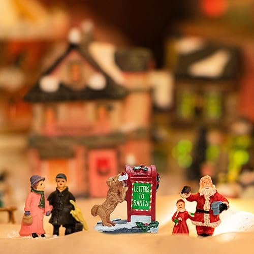 Miniatura 5 de Juego de accesorios de pueblo navideño con texto en inglés "Carta a Santa", colección de lindos cachorros, estatuas de resina para vacaciones,