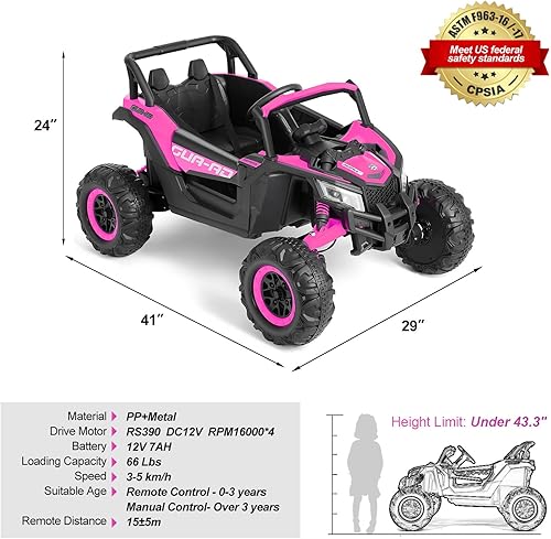 Miniatura 7 de JOYLDIAS Vehículo eléctrico todoterreno 4WD con batería de 12 V para niños, vehículo eléctrico 4 x 4 con 4 potentes motores, control remoto de 2.4