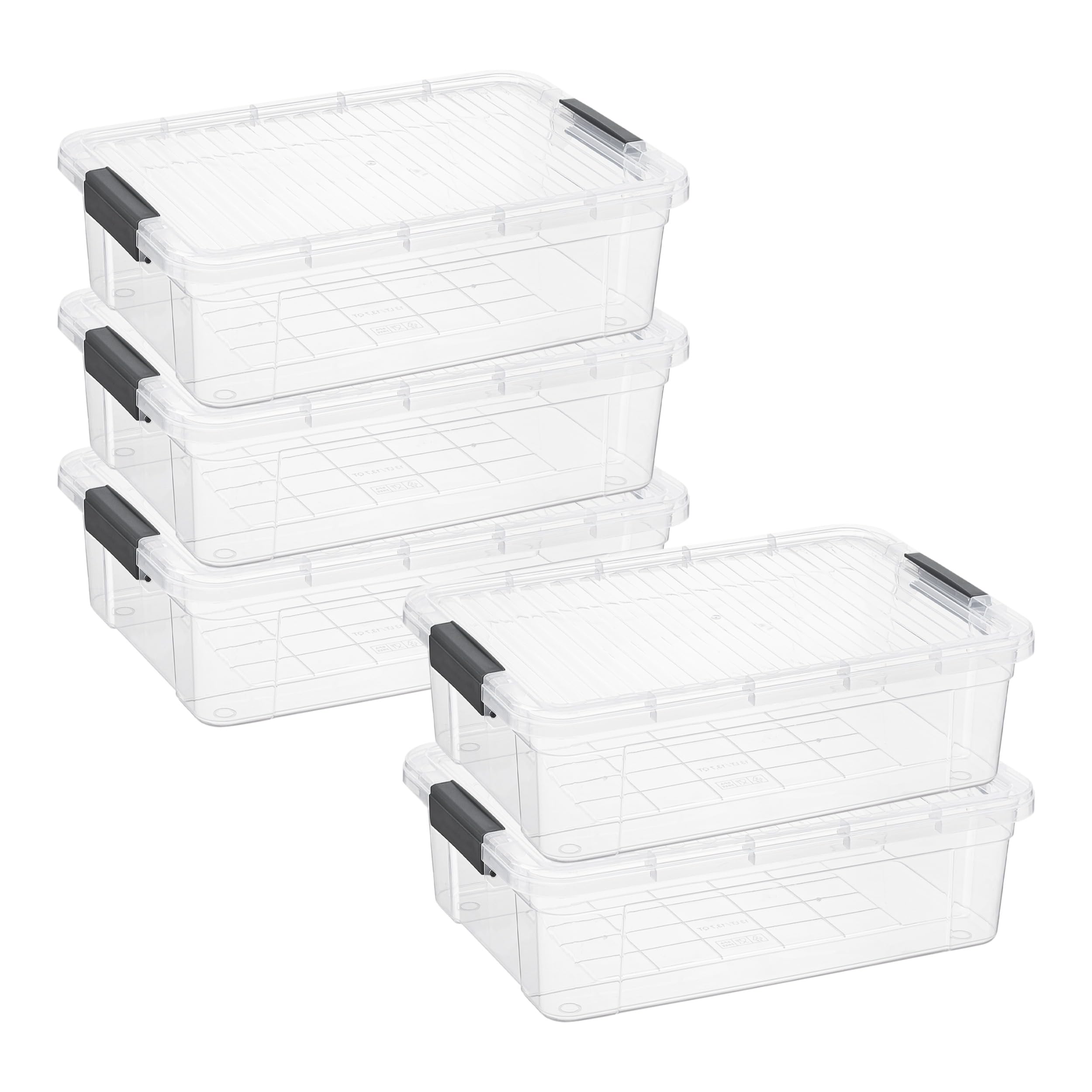 Superio 13.7 Quart Clear Plastic Storage Bin with Lid, Stackable Organizer Box, BPA-Free Storage Container for Home, Garage, School &amp; Office, 5 Pack