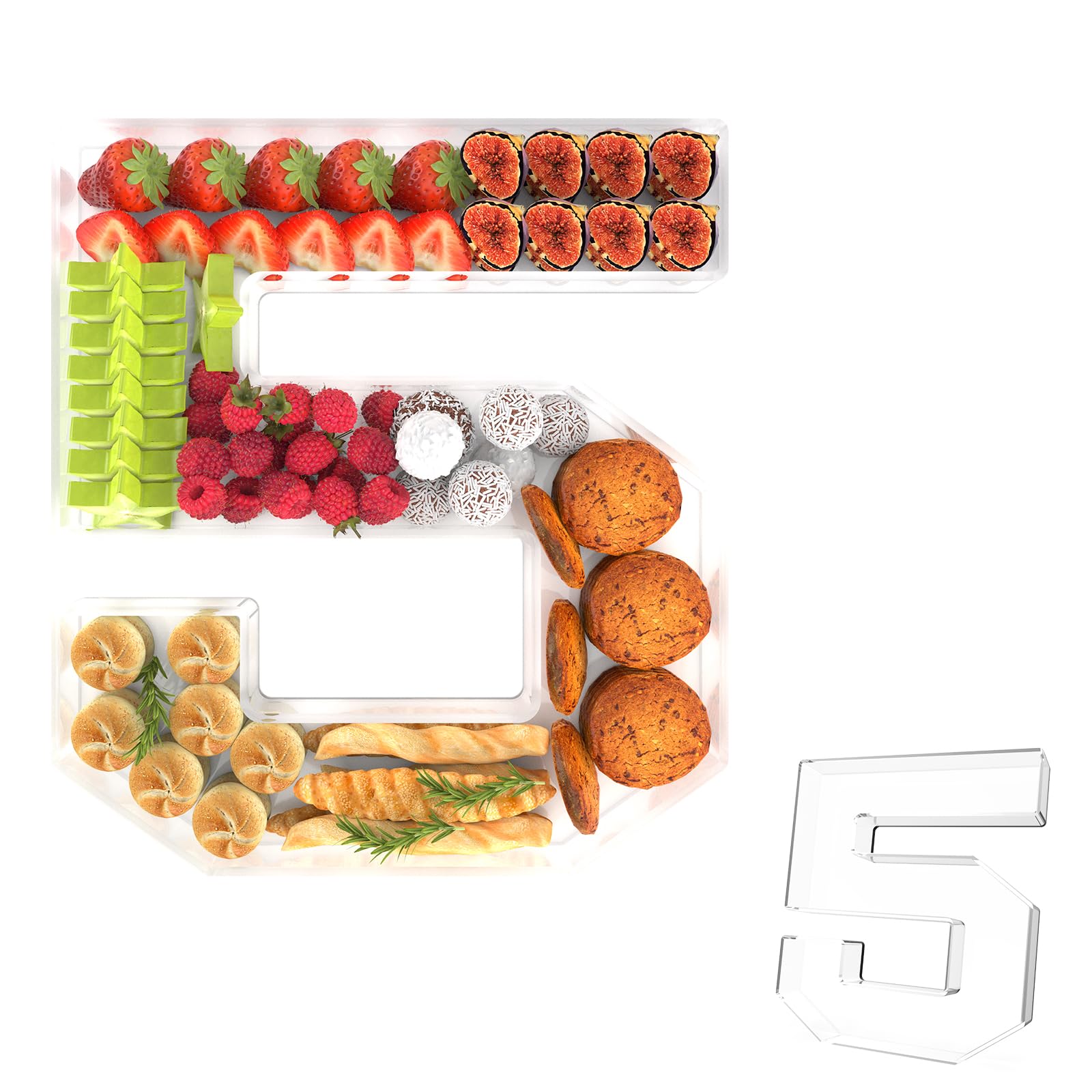 13.8" Acrylic Number Charcuterie Tray, Fillable Charcuterie Box (Number 5)