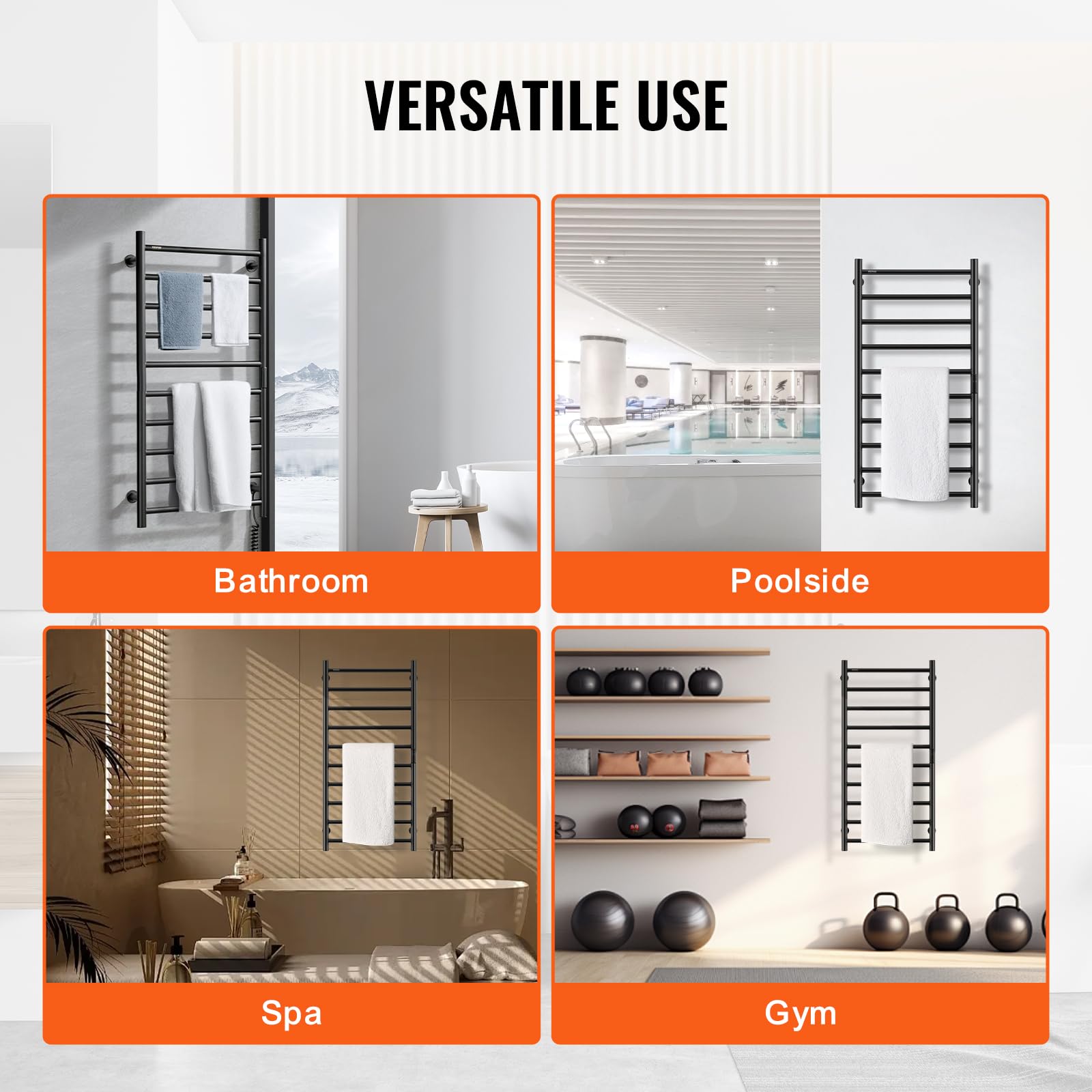 Viidako - Elektrische Handdoekradiator - Met Thermostaat - 800x500 Mm Mat Zwart 300 Watt