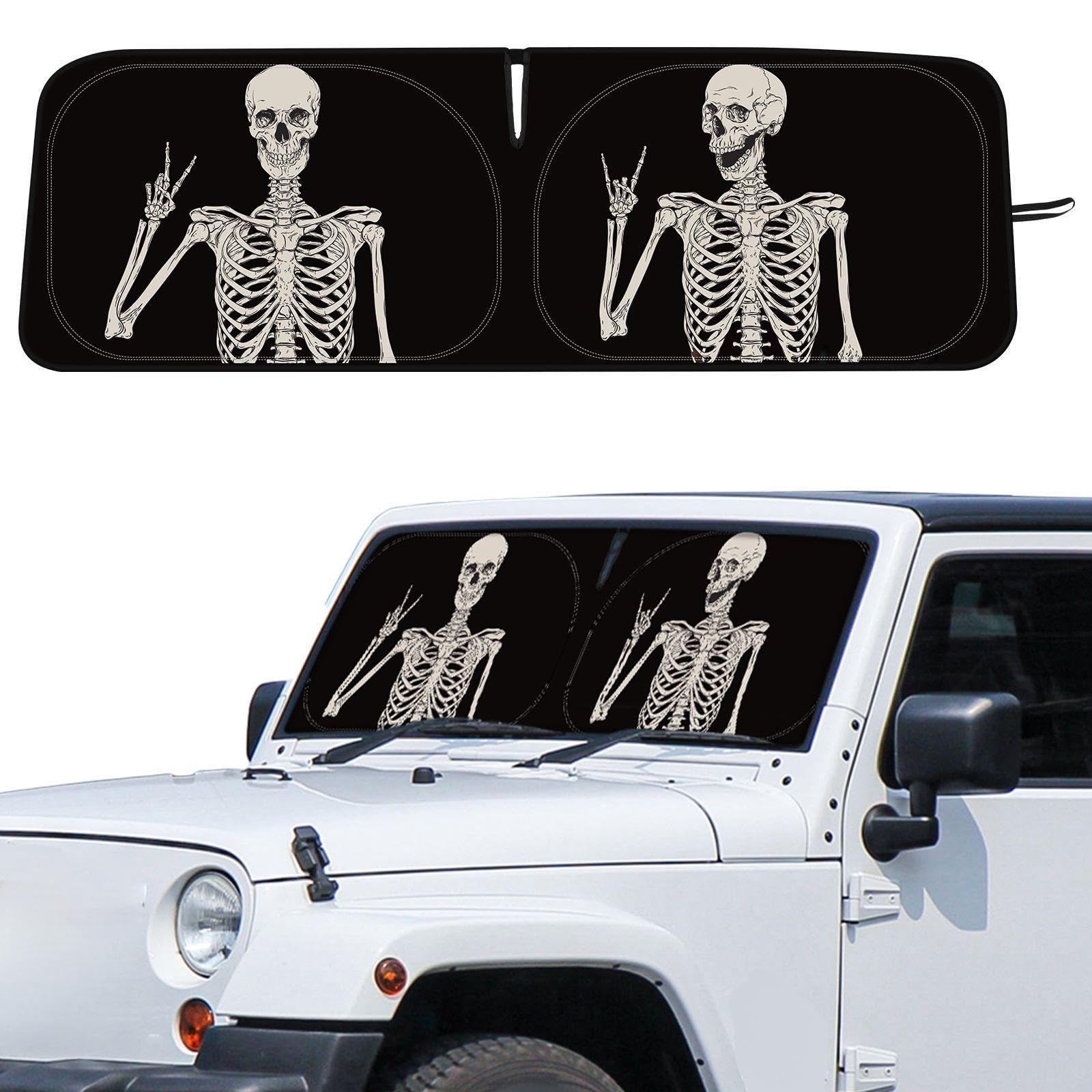 DaisyInner Parasol para parabrisas compatible con Jeep JK JKU JL JLU 1997-2023 y compatible con JT 2020-2023, visera plegable que bloquea los rayos UV (negro blanco, esqueleto)
