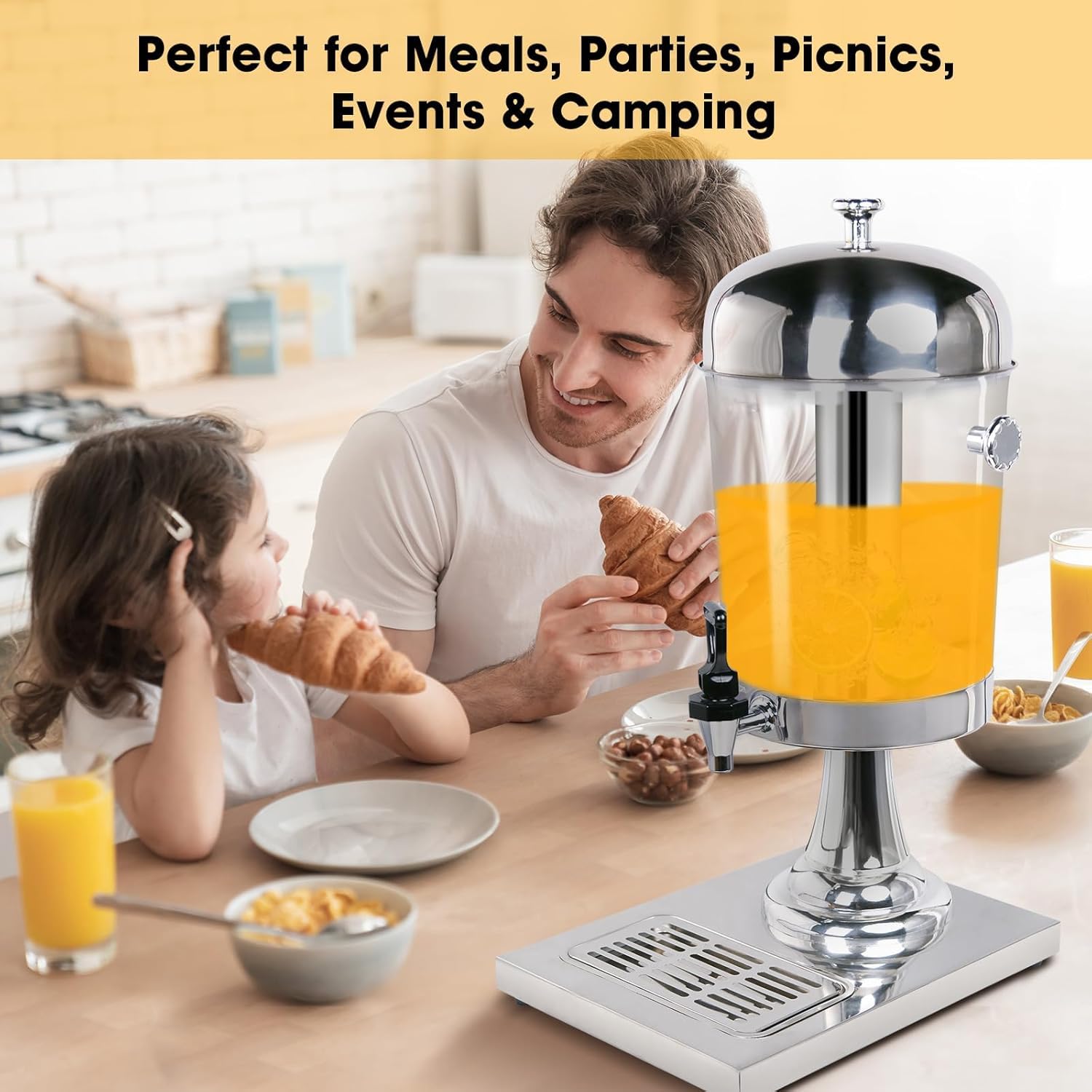 Kommerzieller Getränkespender aus Edelstahl mit Zapfhahn und Nassbehälter, ideal für Saft, Punsch, Servieren auf Partys, Hochzeiten, Hotelbuffets