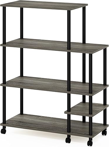 Miniatura 3 de Furinno Turn-N-Tube - Carrito de estante de cocina, roble francés grisnegro