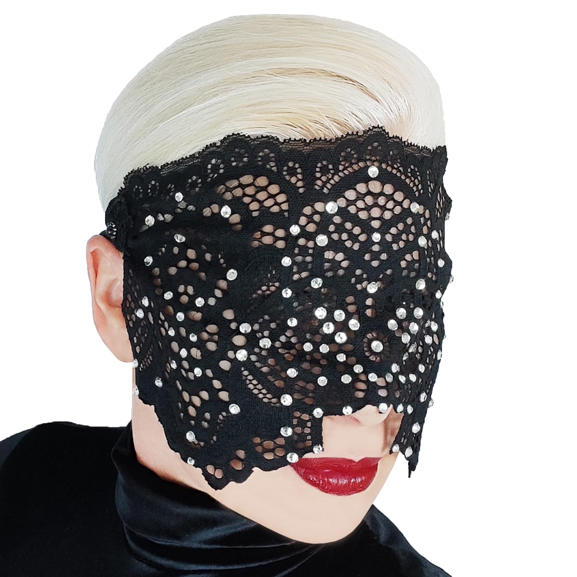 Lace Full Face Black Rhinestone Mask for Women, Lace Masquerade Mask, Fancy Dress Party, Ball, Carnival (Black (hematite rhinestones))