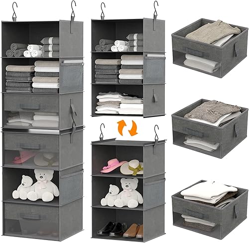 CHILIGO Organizador de armario colgante de 6 estantes y almacenamiento, organizador plegable para colgar en el armario, dos estantes colgantes de