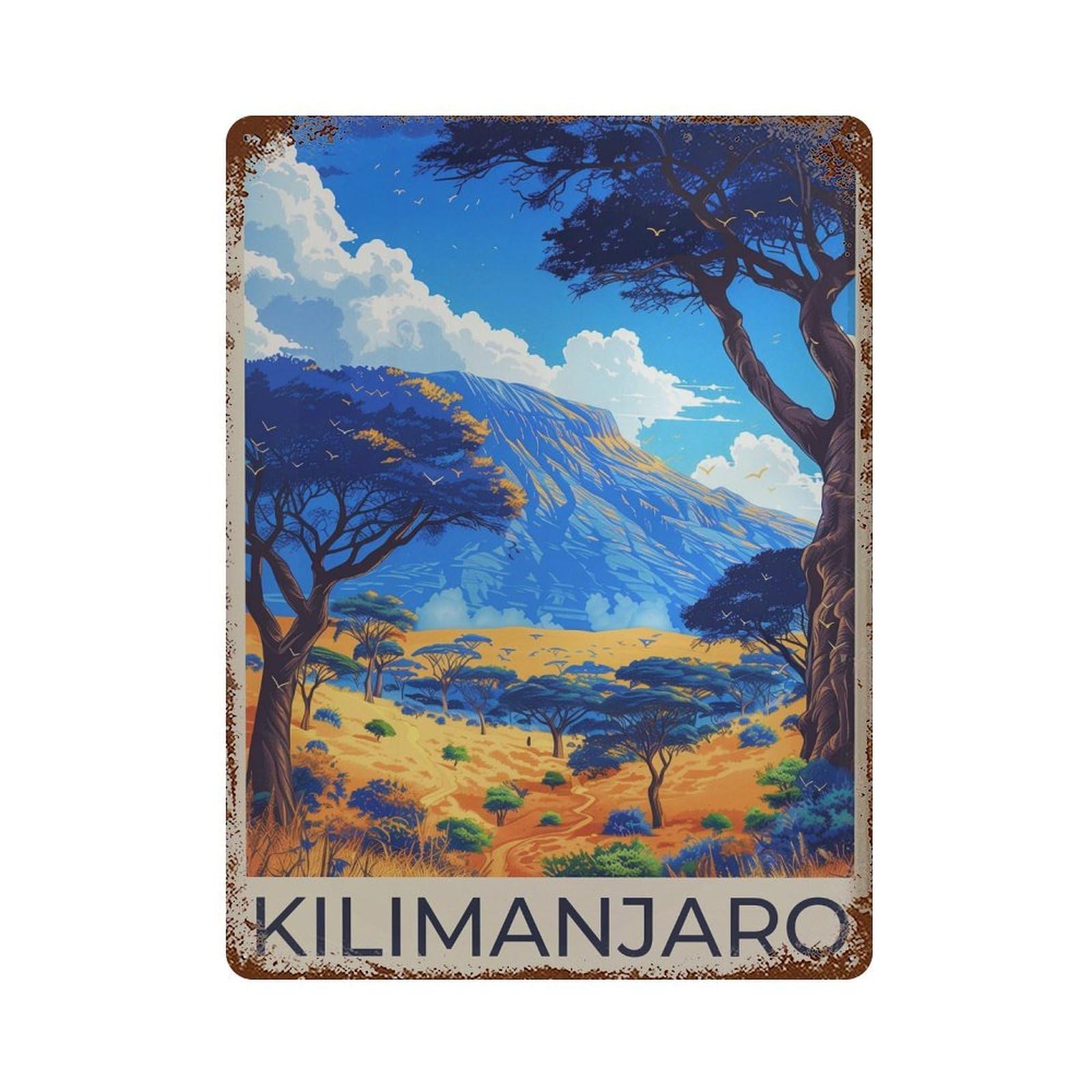 xiaoxiaoshen Kilimanjaro Travel Tanzania Savanna Wall Decor Art Metal Tin Poster Modern Home Decor Art Home Bar Shop Decorations Vintage Sign 40x30cm