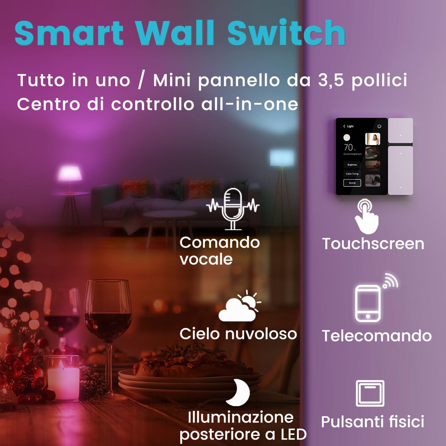 TONGOU Smart Home Pannello Controllo,3,5 pollici, Connessione WLAN, BLE Mesh Hub,IR, App Smart Life/Tuya,compatibile Alexa,tre tasti fisici,tre canali di relé