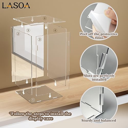 Miniatura 4 de LASOA Vitrina acrílica autoensamblable para coleccionables, caja de almacenamiento con espejo a prueba de polvo para figuras pop juguetes (8 x 8 x