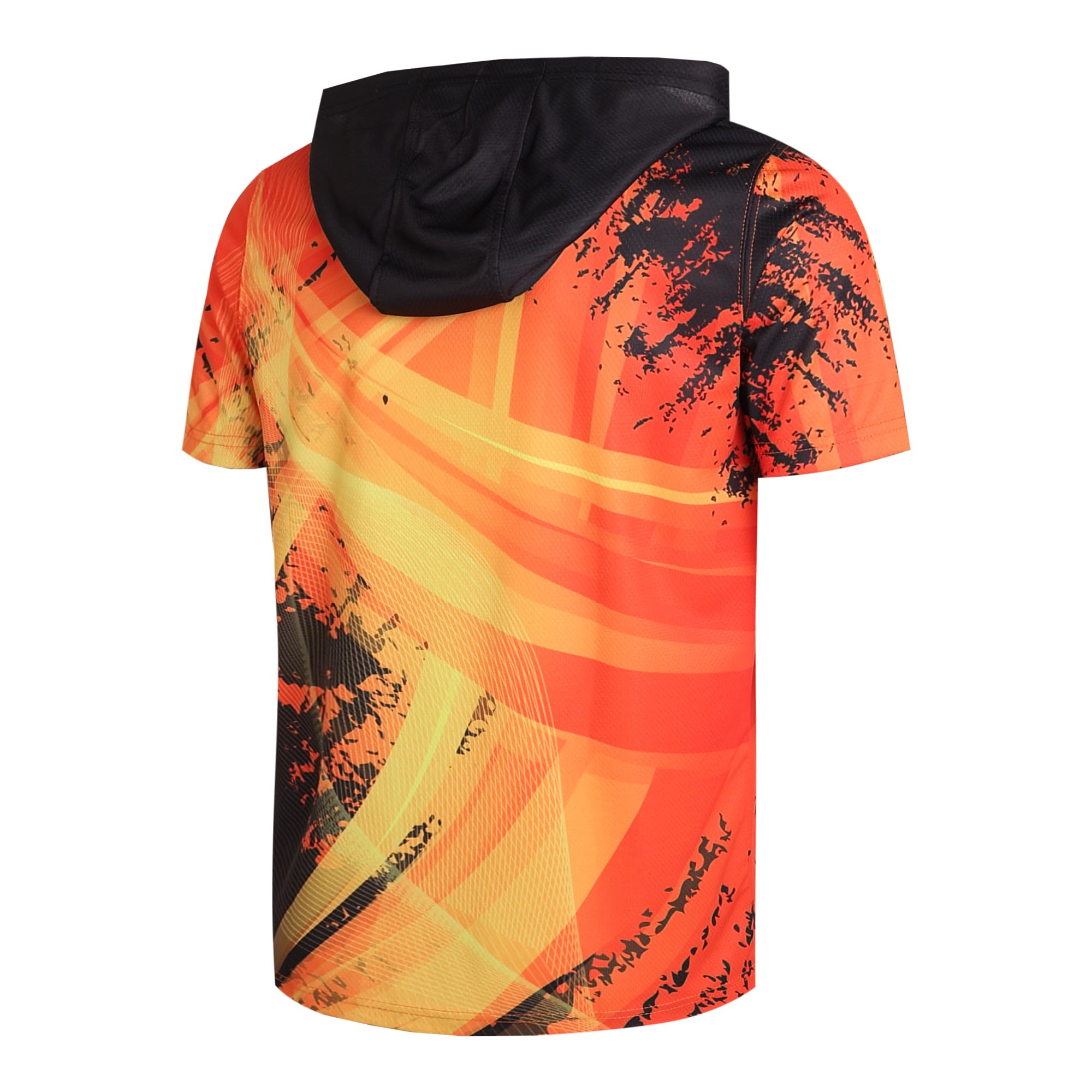 Pullonsy Men's Athletic Hoodie Short Sleeve University Lightweight Hooded T-Shirt Workout Beach Pullover Tops Black-Orange-Yellow Shirt,Men Size Small