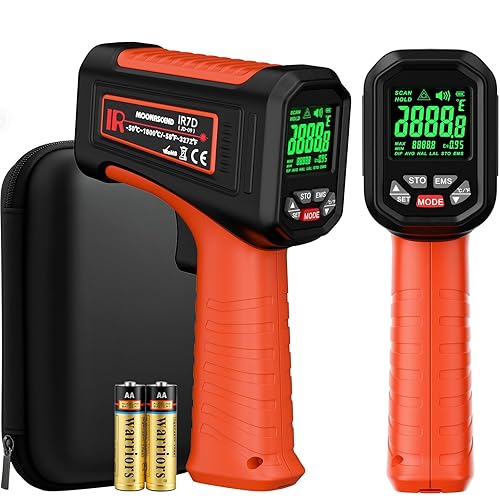 Miniatura 14 de Pistola Termómetro Infrarrojo, Incluye Sonda Tipo K para Humedad, Termómetro Digital Láser de Temperatura de -58 °F a 1796 °F para Cocinar, Pistola