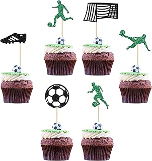 Confetti! 24 Pack Football Soccer Cupcake Toppers Glitter Football Cupcake Decorations Sports Theme Cupcake Picks for Socc...