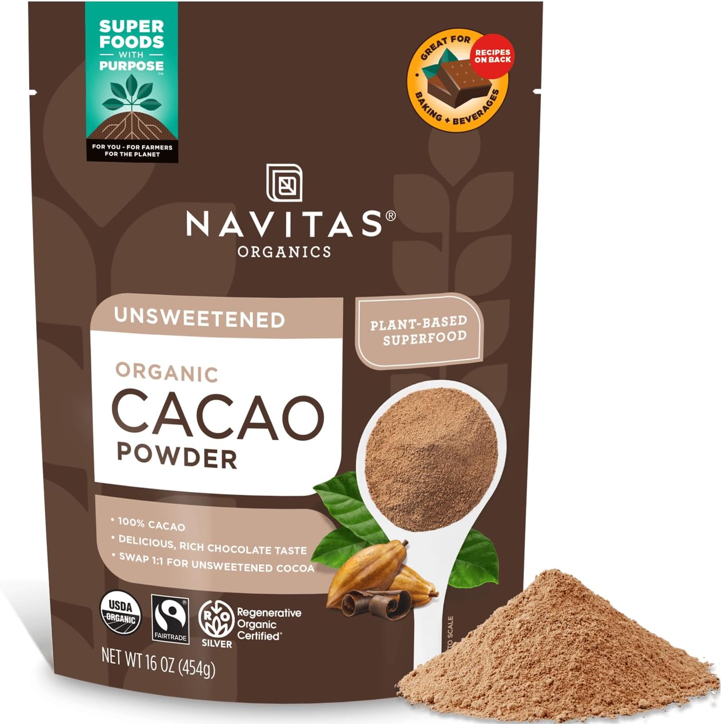 NAVITAS NATURALS Organic Cacao Powder, 16 oz (454 g)