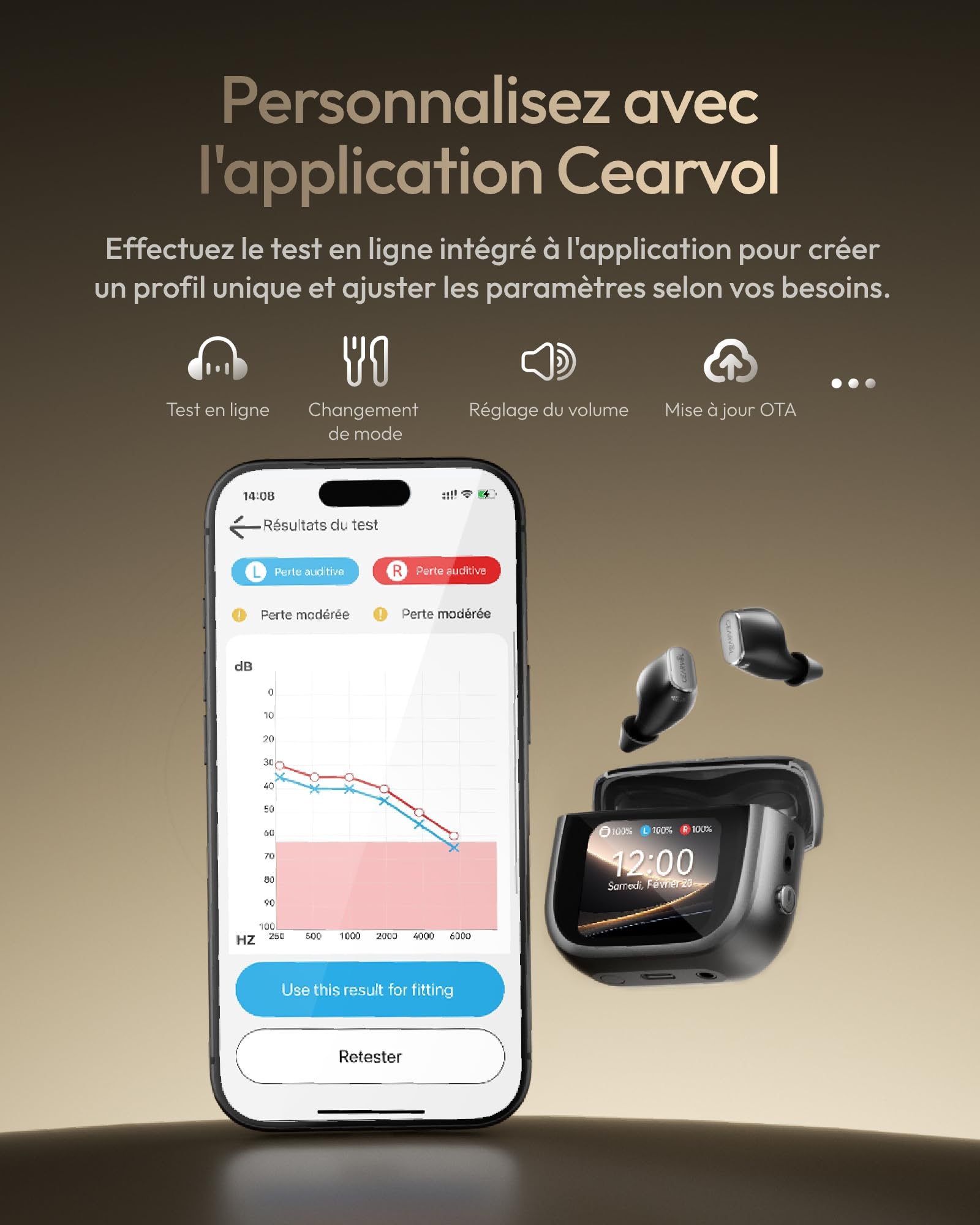 Wave Amplificateur sonore Bluetooth, Écran tactile intelligent, étui de charge, contrôle via application, entrée AUX et rechargeable (Minuit)