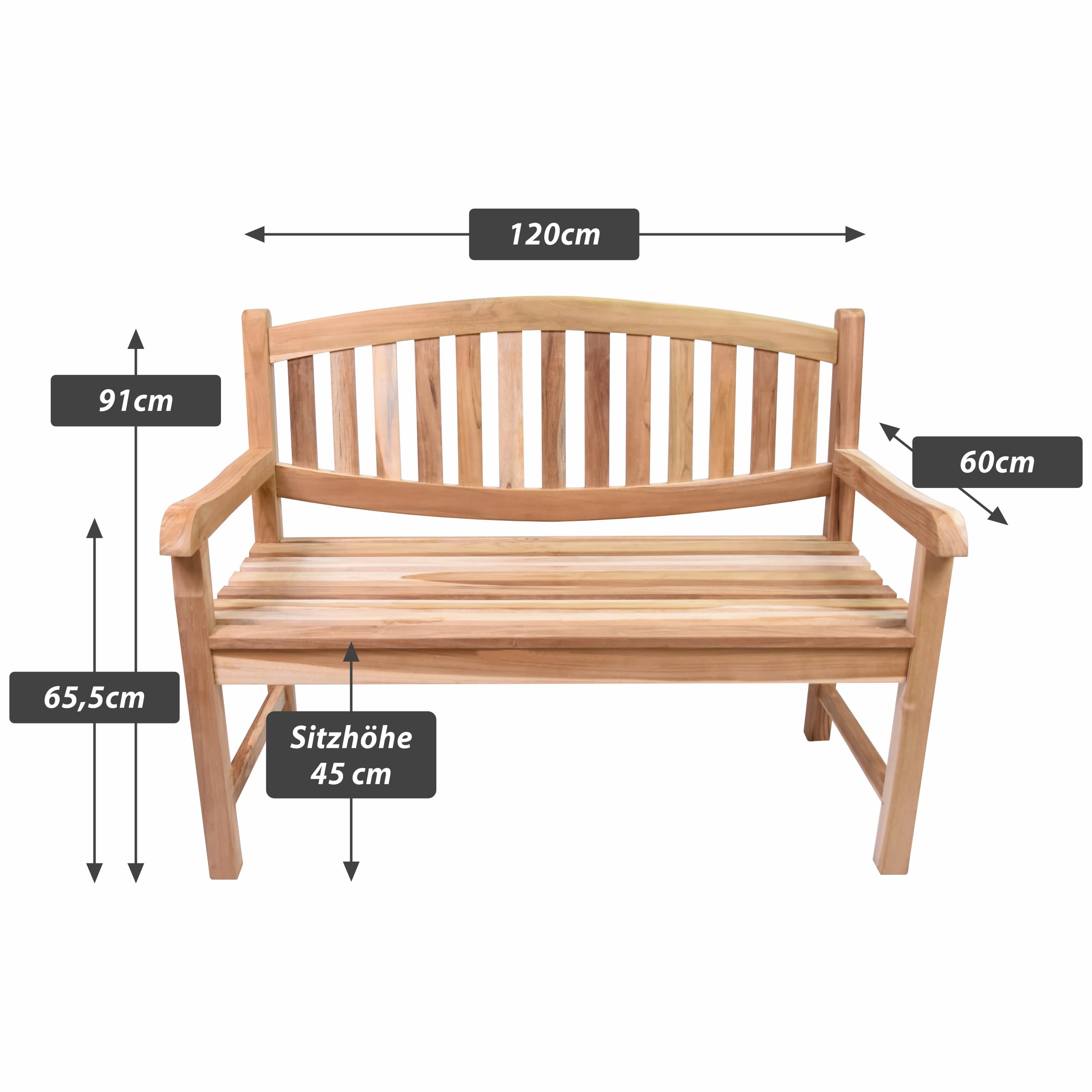 Divero 2-Sitzer Gartenbank Bradford aus Teakholz unbehandelt – Natur-Braun