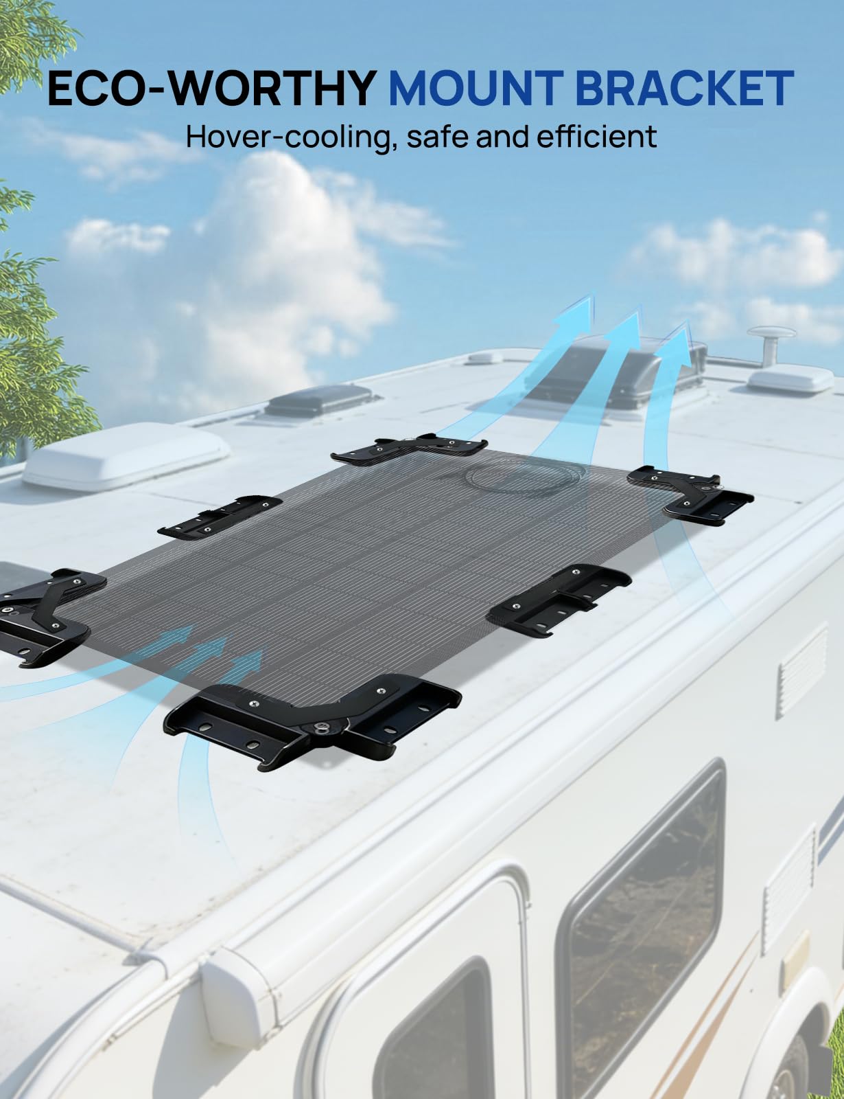 ECO-WORTHY Support Panneau Solaire avec Construction de Refroidissement Suspendue, Installation Rapide, Compatible avec Les modules flexibles et en Verre de Moins de 200 W, Convient pour le Camping