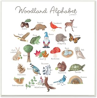 Stupell Industries Woodland Alphabet Wildlife Botanicals Learning Forest Creatures, Design by Dishique