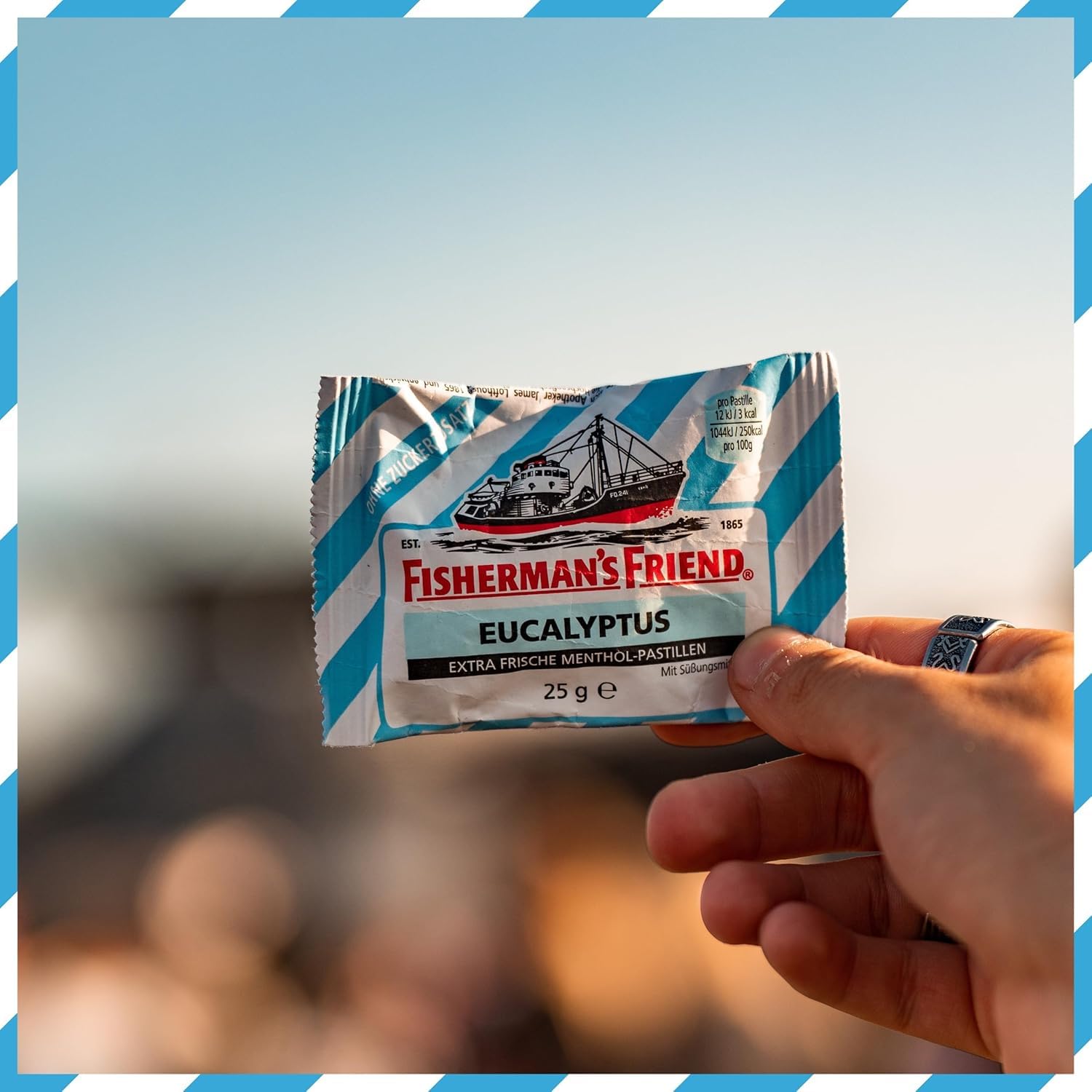 Fisherman's Friend Eucalyptus, 24er Vorratsbox, Eukalyptus und Menthol Geschmack, ohne Zuckerzusatz & vegan, Bonbons für frischen Atem, 24 x 25g