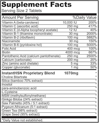 Miniatura 4 de Instant HSN - Fórmula para fortalecer el cabello, la piel y las uñas, suplemento de biotina pura de máxima fuerza, mezcla completa de suplemento