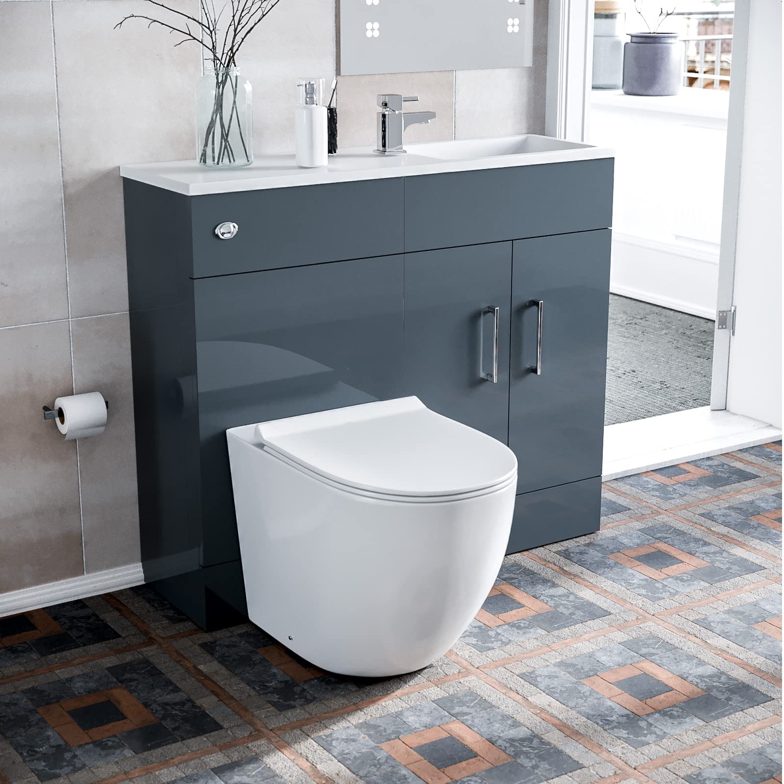 Nes Home Grey James 1000 Freestanding Slimline Vanity Basin Wc Unit Btw Toilet