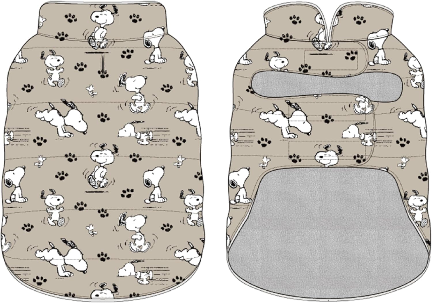 Berkshire Peanuts® Microfleece Dog Coat, Warm Fleece Dog Jacket with Waterproof Shell, Hook & Loop Design for Small, Medium, or Large Dogs (Small, Poses and Paws Doeskin)