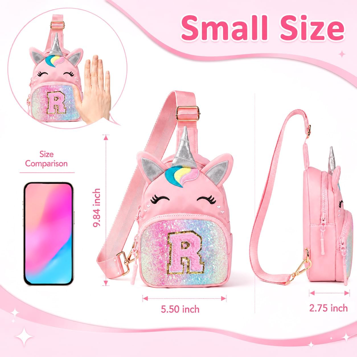 Initial Crossbody Bag Kids Sling Bag Birthday Gifts for Girls Pink R image 4
