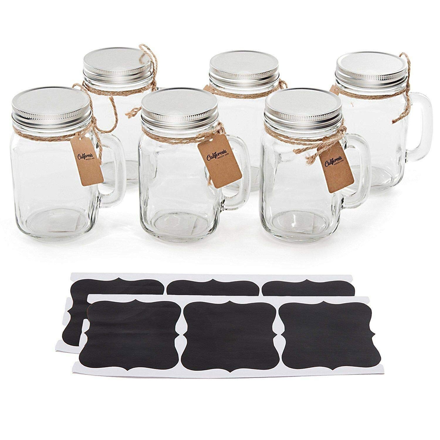 Glass Bottles (6 Mason Jars) Vintage Mason Jar Mugs with Chalkboard Labels