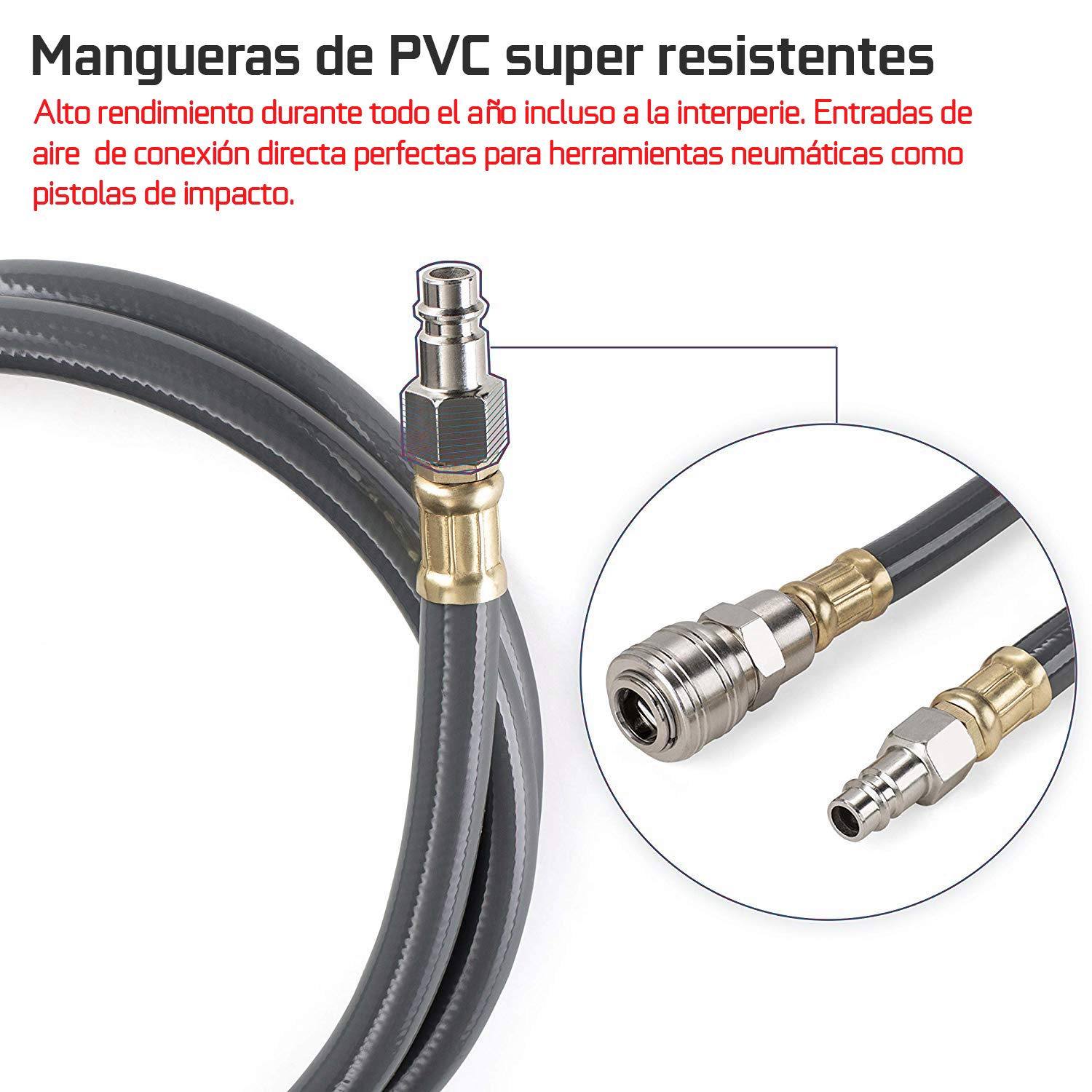 Carrete de Manguera Aire Comprimido 15 m + 2 m | Conector de 1/4" | Soporte Pared 180° | 7,5 x 11.5 mm | ROJO