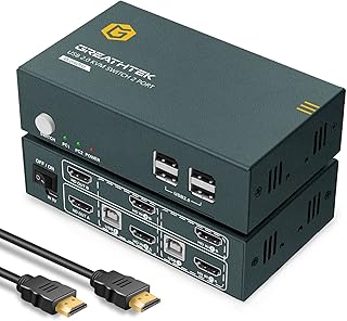 GREATHTEK KVM Switch Dual Monitor 2 Port 4K@60Hz, USB 2.0, KVM Switch 2 Monitors 2 Computers, HDMI 2.0, HDCP2.2, HDMI KVM Switch Button Switch, KVM Switches with 4 HDMI and 2 USB Cables