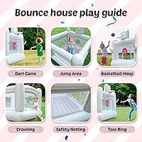Vista 4 de Casa de rebote blanca para niños pequeños, castillo hinchable para interiores, casa inflable de PVC, materiales impermeables, fácil de limpiar