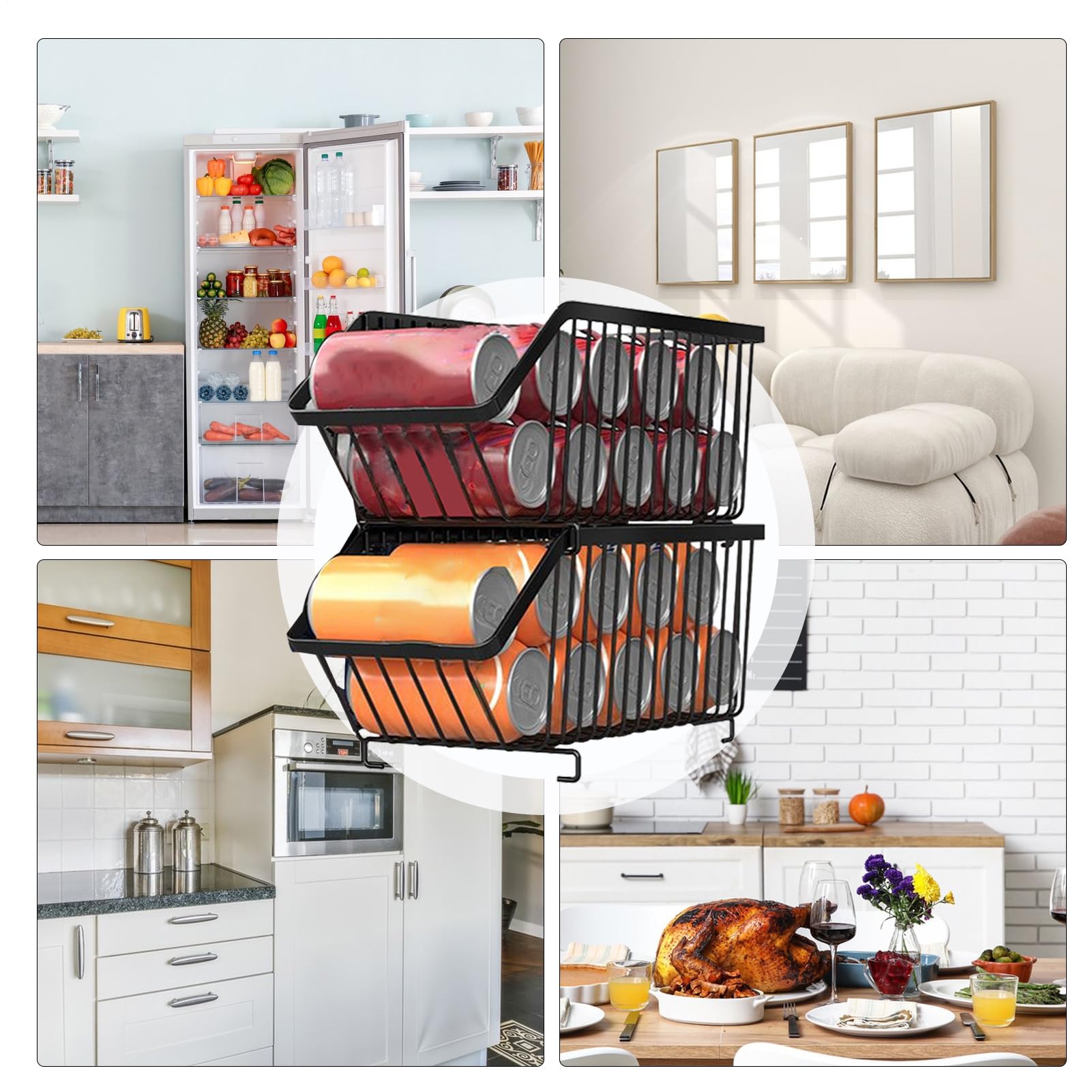 Soporte para latas: dispensador de almacenamiento de latas, cocina, organizador apilable, soporte de alimentos enlatados, estante de almacenamiento que ahorra espacio para nevera, cocina, artículos