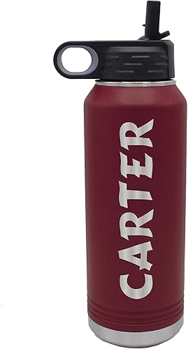 Miniatura 6 de My Personal Memories Botella de agua deportiva personalizada de acero inoxidable con aislamiento al vacío de 32 onzas con popote para