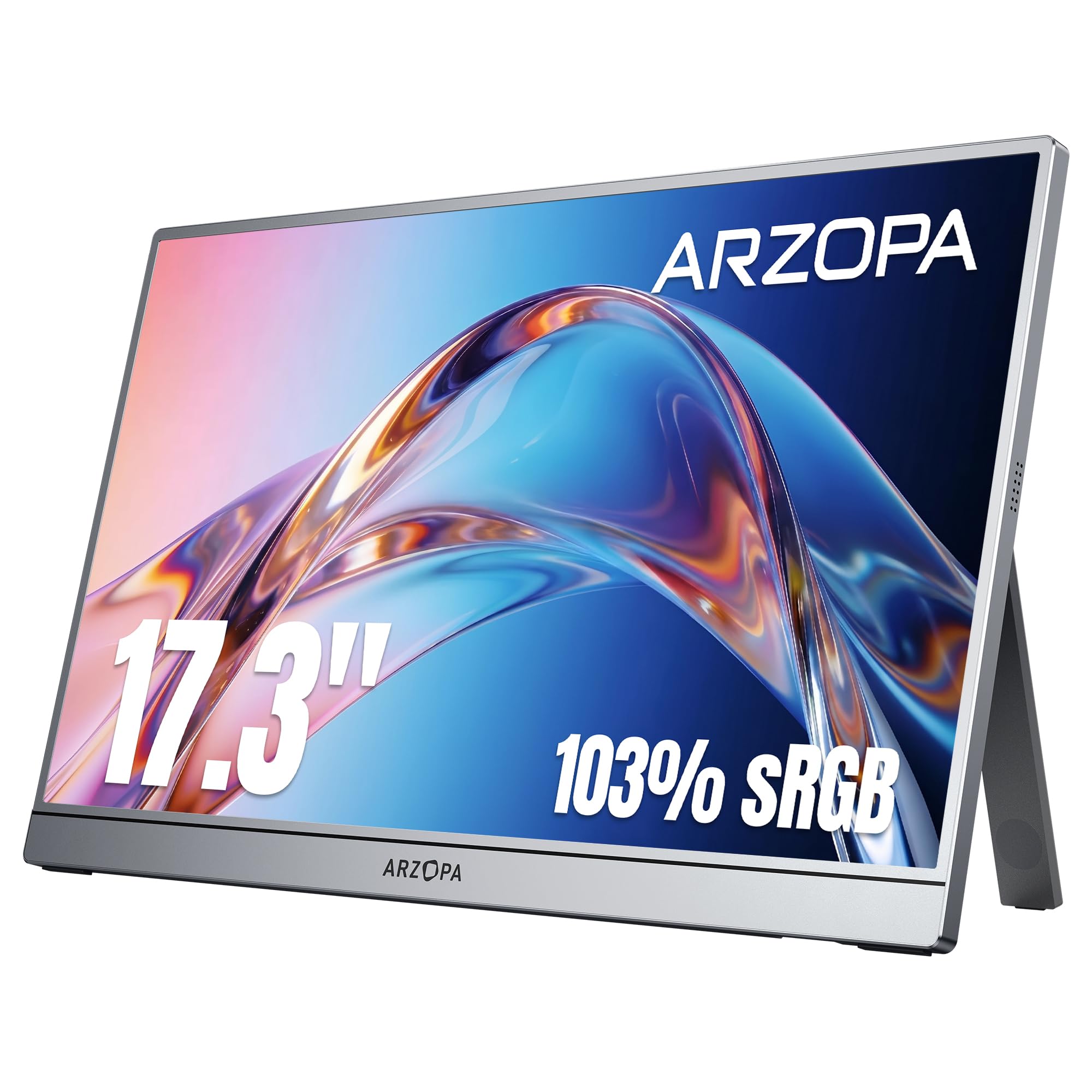 ARZOPA Monitor Portátil 17,3 Pulgadas, Pantalla IPS FHD 1080P USB-C con Soporte Integrado, 103% sRGB, HDR10, Diseño Gris Metálico Ultrafino para Portátil, Mac, PC, Móvil, PS5, Xbox y Switch - Z1C Plus