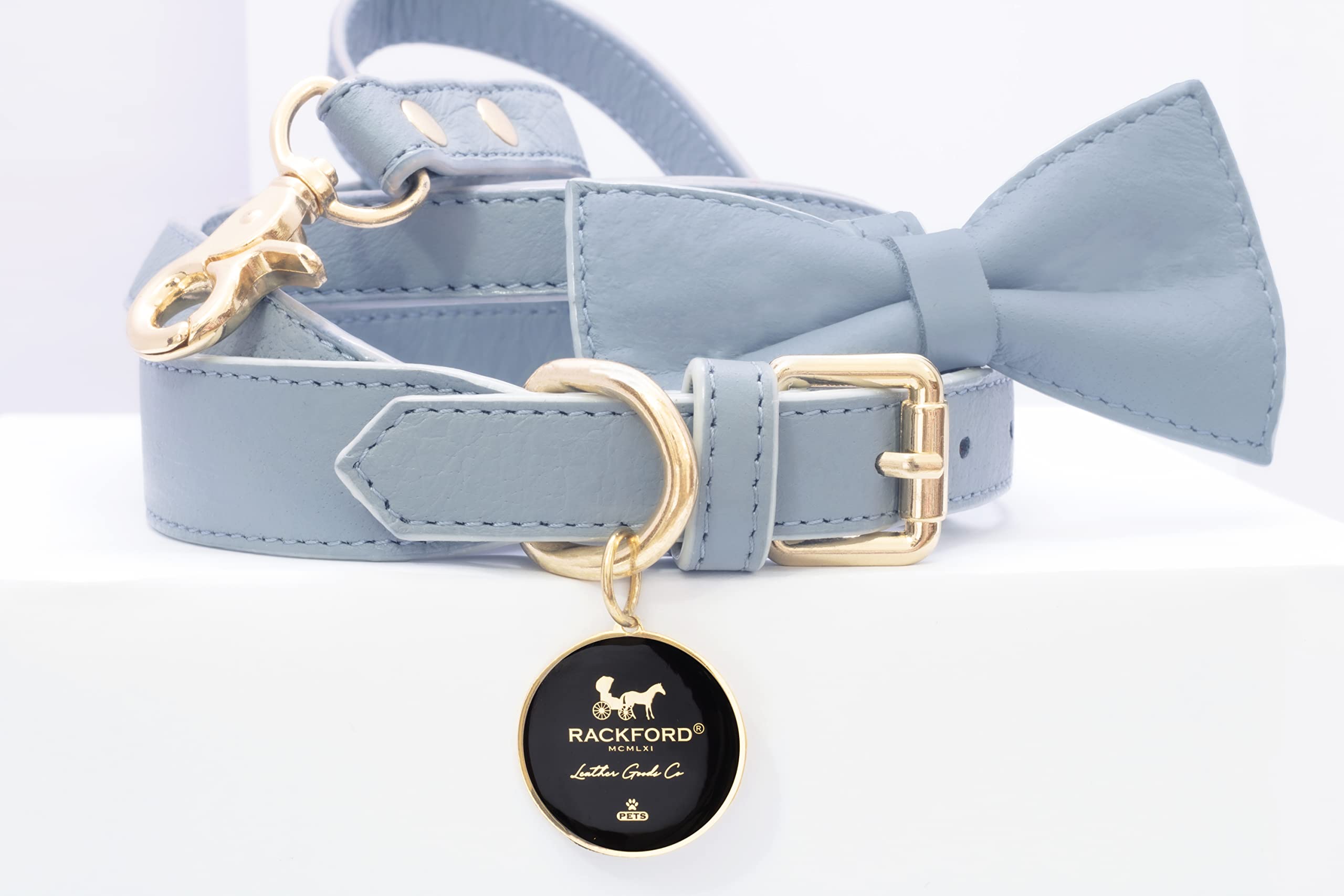 Rackford® Genuine Leather Dog/Cat Collar with Leash and Bow tie. (B09KN2YBQQ) Amazon Price History, Amazon Price Tracker