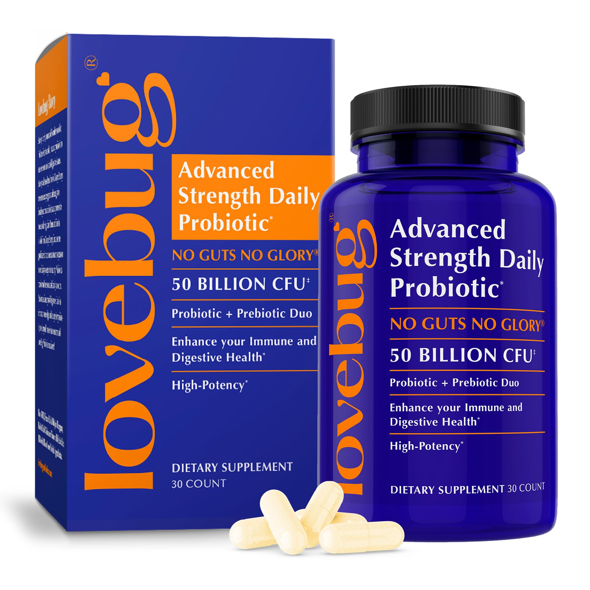 LOVEBUG Award Winning Maximum Strength | Rebuild & Restore Immune and Digestive Microbiome | 10 Clinically Studied Strains for Constipation, Diarrhea & Upset Stomach | 50 Billion CFU
