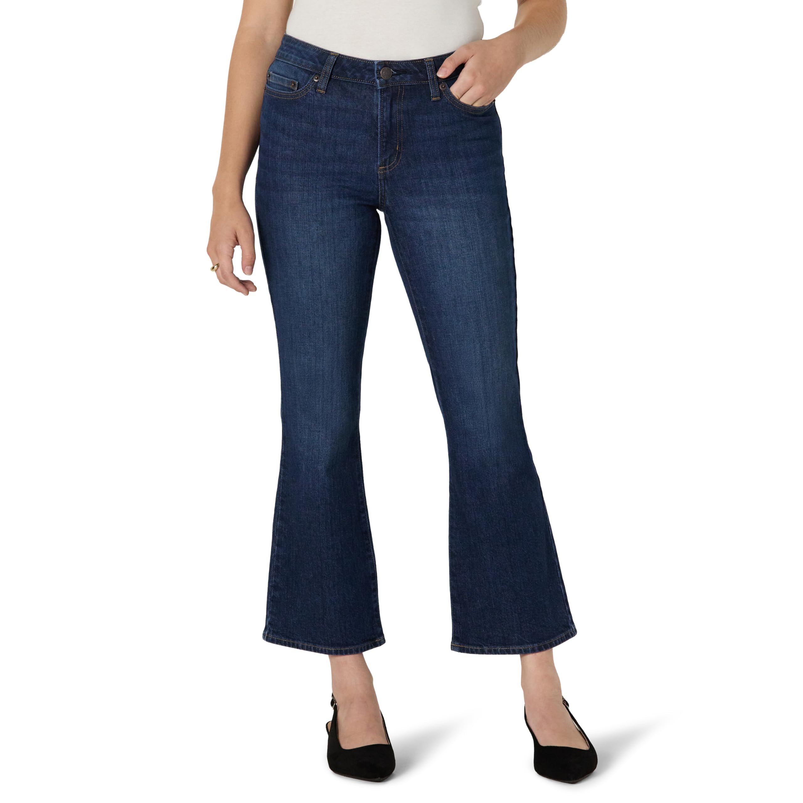 Amazon Essentials Damen Modische Kick-Crop-Jeans mit Mittlerem Stretchanteil und Mittelhohem Bund, 66,0cm Beininnenlänge