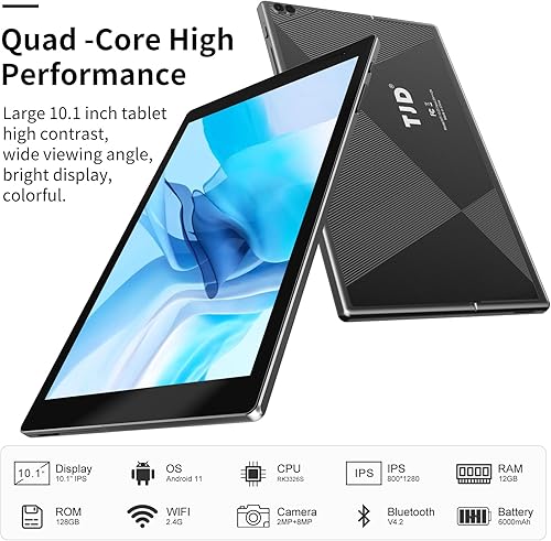 Miniatura 3 de TJD Tablet Android de 10 pulgadas, Tablet PC ROM de 128 GB, procesador de cuatro núcleos, batería de 6000 mAh altavoces estéreo de doble cámara,