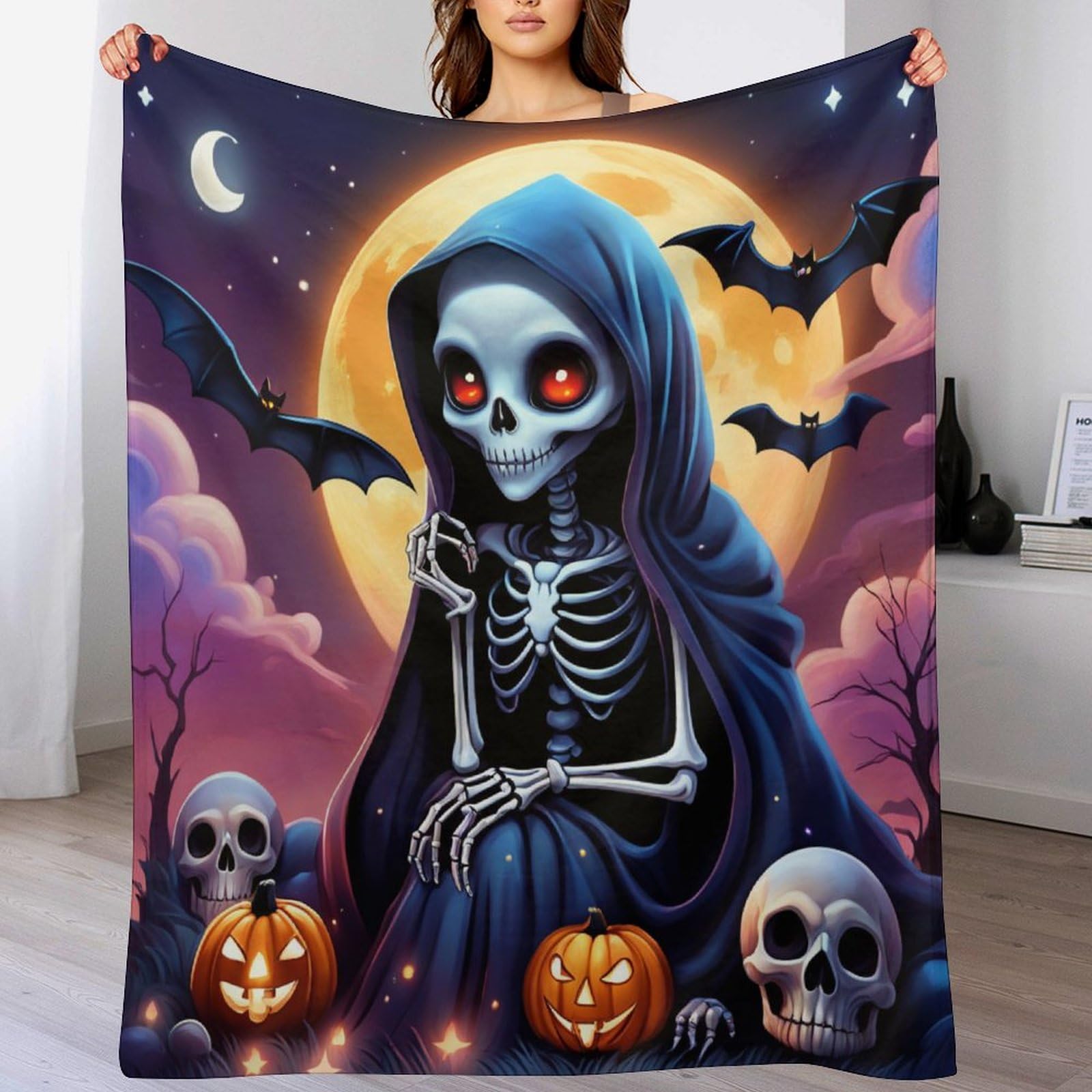 Plaid Canape Squelette d'Halloween couverture de luxe a chaud avec polaire flannel douce