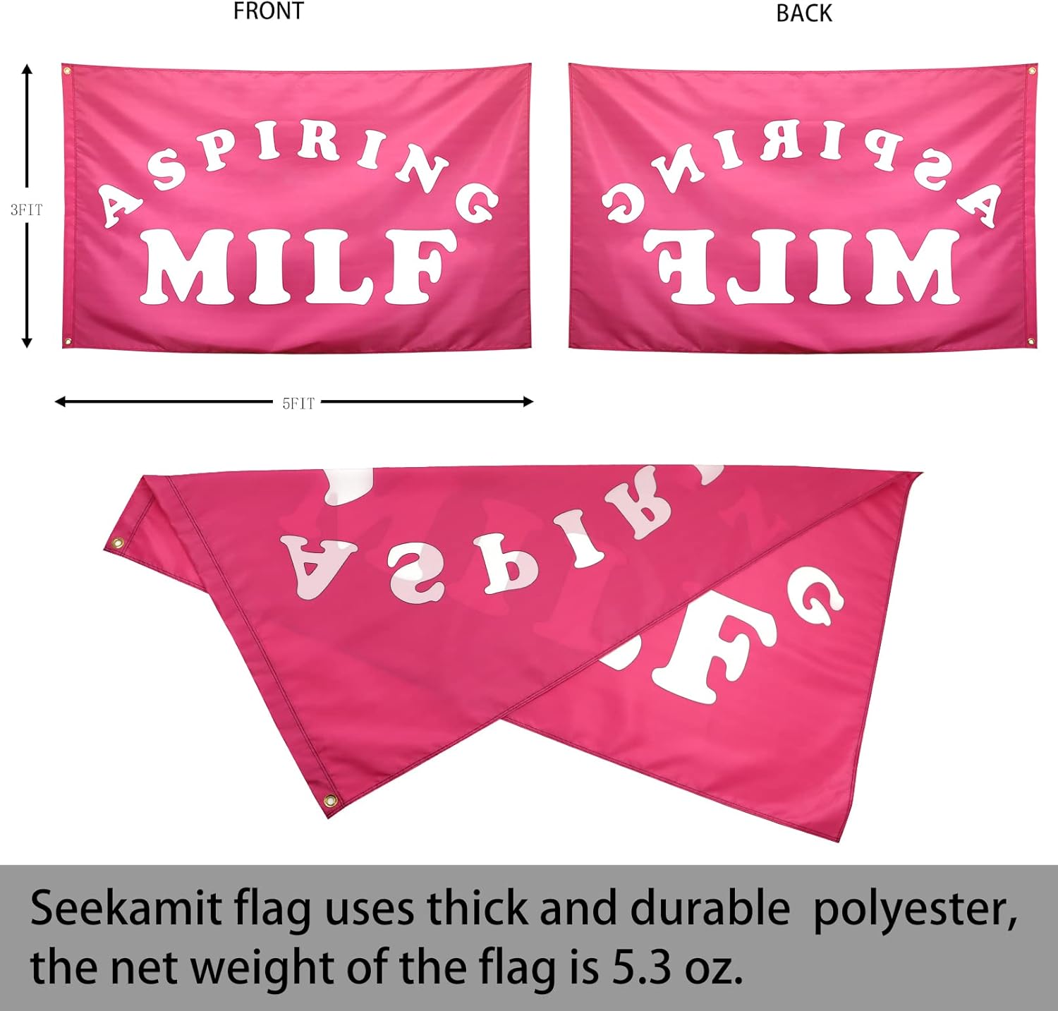 Aspiring MILF Pinky Funny College Dorm Flags for Girls Cool Girl Flags for Bedroom Room Wall Meme Banner 3x5Ft Indoor Outdoor Garden - Image 2