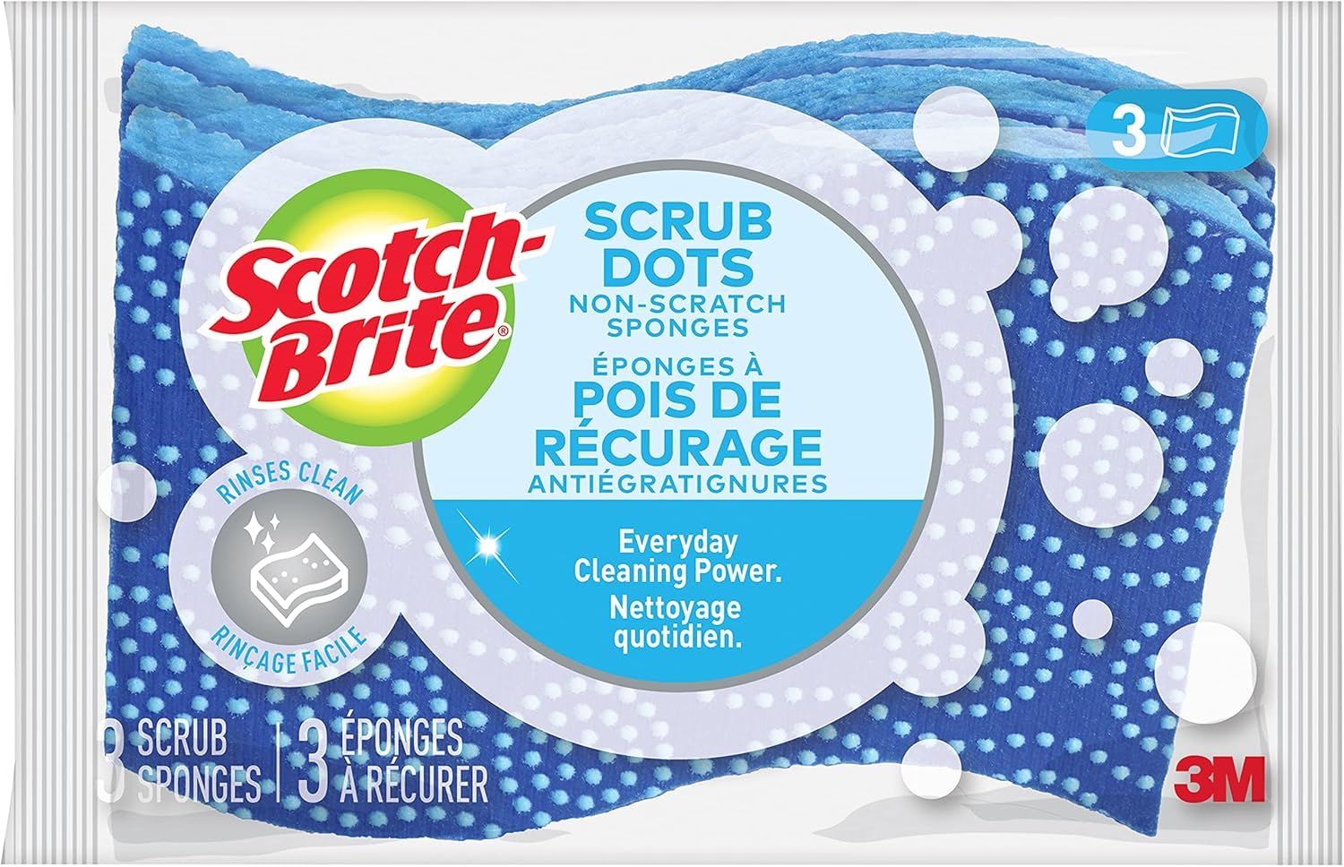 Scotch-Brite3 Sponges, Blue-Non Scratch, 1x3