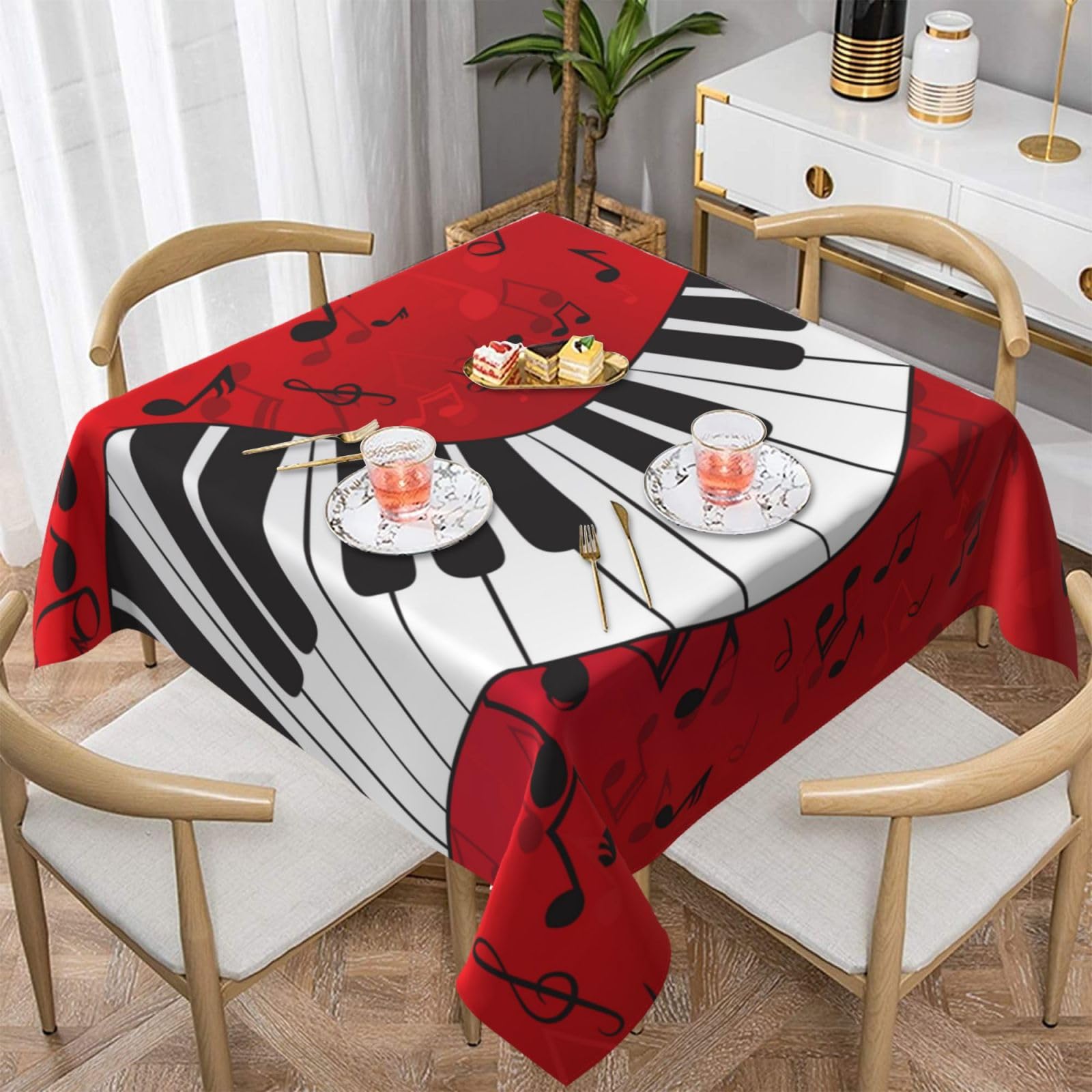 DCEHGEW Music Note Piano Prints Square Tablecloth 152x152 CM, Waterproof Fabric Table Cloth for Dining Table, Farmhouse Table Cover for Kitchen Dining Tabletop Decoration