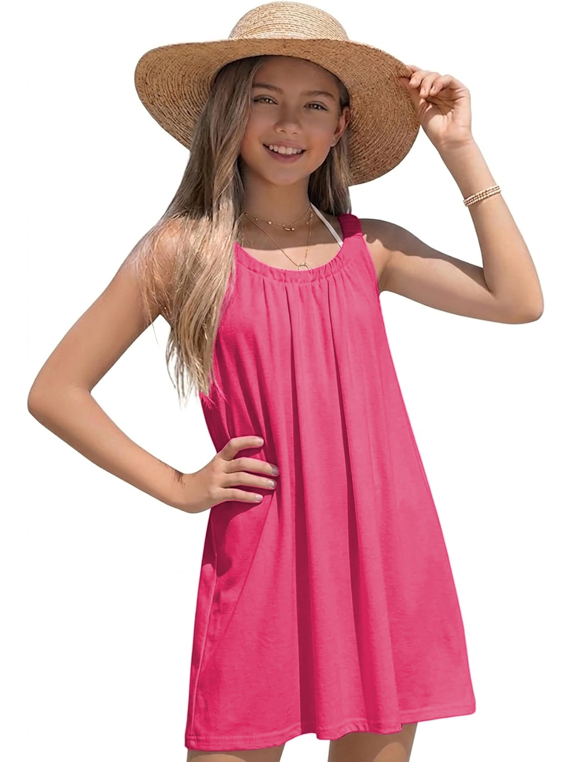 TongKiKi Girl's Beach Swim Cover Up Summer Sleeveless Tank Halter Dresses