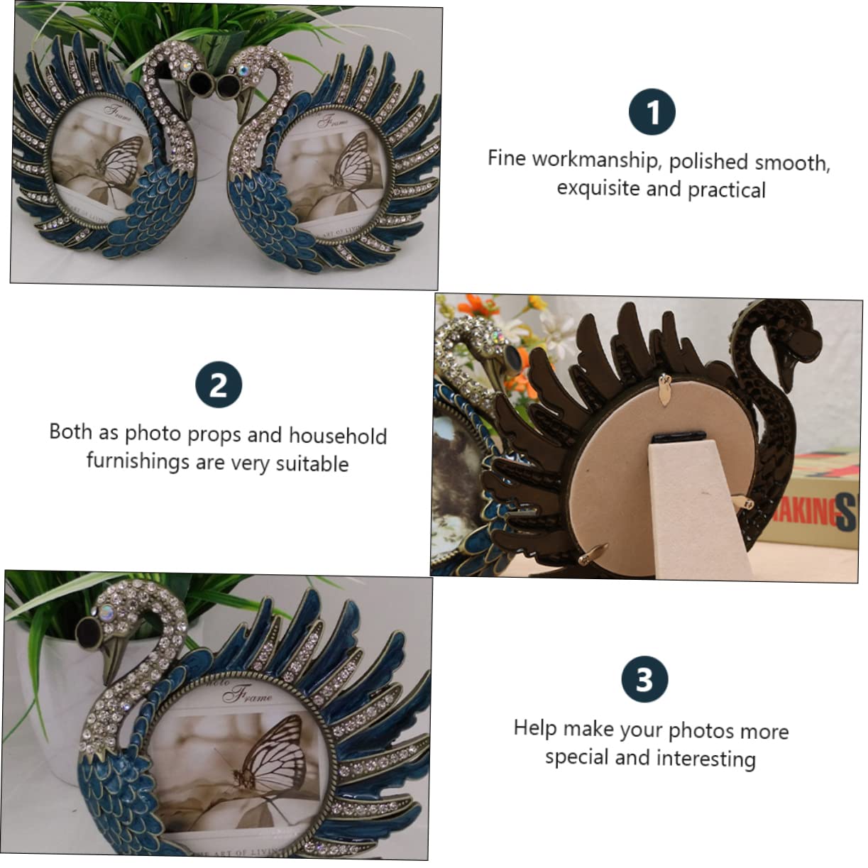 GARVALON Schwanen Fotorahmen Glatte Oberfläche Vintage aus Metall Tischdeko für Eingang und Schlafzimmer Geschenk für Hochzeiten und Kinderfotos