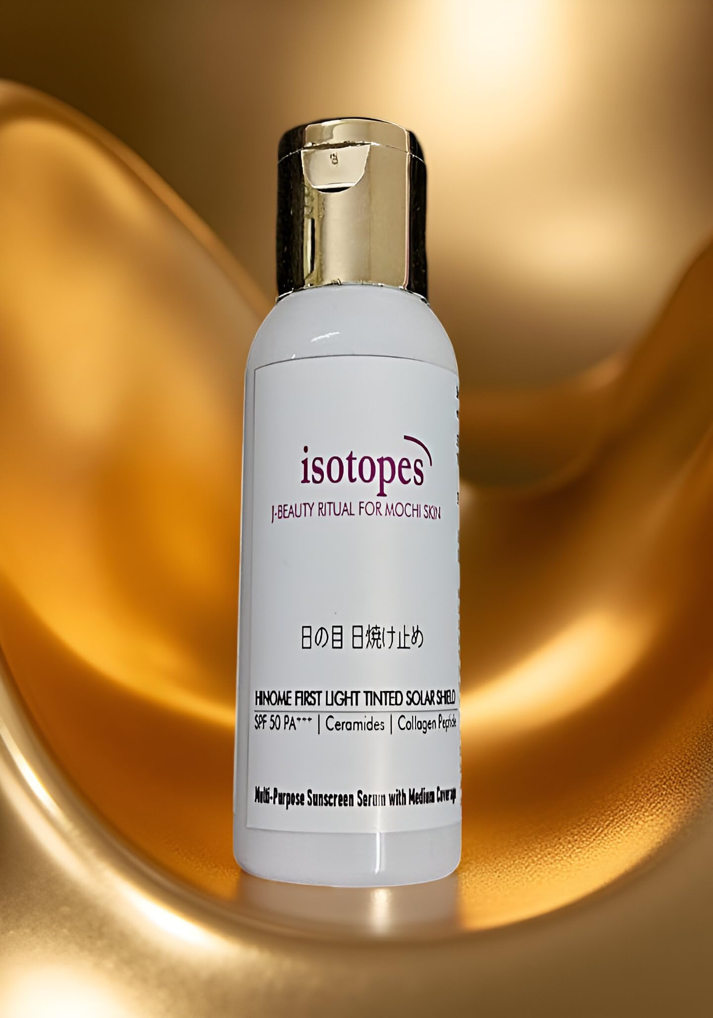 isotopes J-Beauty Hinome First Light Solar Shield SPF 50 PA+++| Tinted Mineral Sunscreen Serum| Anti-Aging Formula with Ceramides & Peptides| UVA/UVB Protection, Matte Finish| Pregnancy Safe| Handmade - 50ml